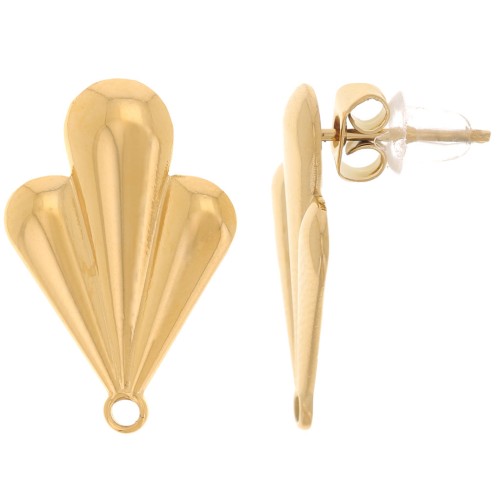 Pendientes de hoja 20x13 mm con anillo cerrado - Acero inoxidable dorado 304L x2