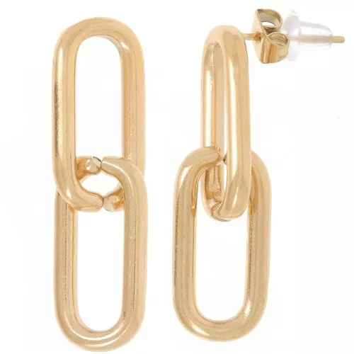 Pendientes de eslabón de cadena rectangular de 29,5 mm - Acero inoxidable dorado 304 x2