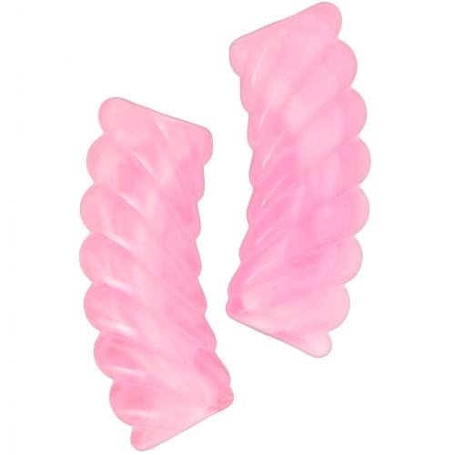 Abalorios acrílicos transparentes tubo curvado 35x12mm - Rosa jaspeado x6
