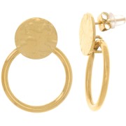 Pendientes redondos martillados con aro hueco 27x20mm -Acero inoxidable 304L dorado x2