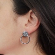 Pendientes redondos martillados con aro hueco 27x20mm -Acero inoxidable 304L dorado x2