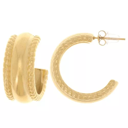 Aros abiertos efecto cuerda de 25 mm - Acero inoxidable 304L dorado x2