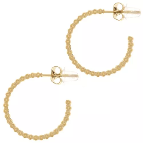 Pendientes de aro abierto de 20 mm con alambre de cuentas - Acero inoxidable 304L Dorado x2