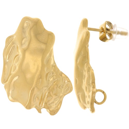 Pendientes irregulares efecto plisado martillado 24x20mm - Acero inoxidable 316L dorado x2