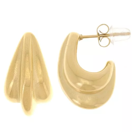 Pendientes de aro ancho diseño oval 19x11 mm - Acero inoxidable 316L dorado x2