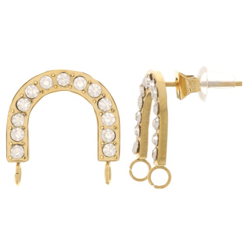 Pendientes Puente 15x14 mm con strass - Acero inoxidable 316L dorado - Cristal x2