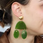 Colgante oval acrílico transparente 32,5x20 mm - Ámbar moteado x1