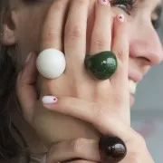 Anillo efecto burbuja abombado de acrílico transparente - Talla 54 - Ámbar moteado x1