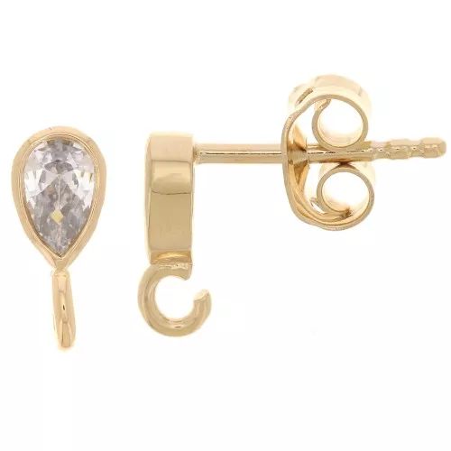Pendientes 9x4 mm con óxido de circonio - chapado en oro 3 micras x2