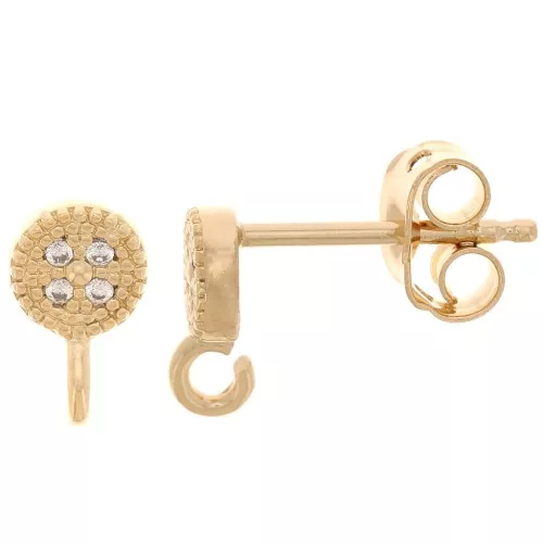 Pendientes redondos 5 mm con óxidos de circonio - Chapado de oro 3 micras x2