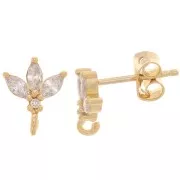 Tachuelas flor 10x8 mm con óxidos de circonio - Chapado de oro 3 micras x2
