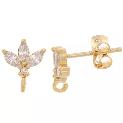 Tachuelas flor 10x8 mm con óxidos de circonio - Chapado de oro 3 micras x2