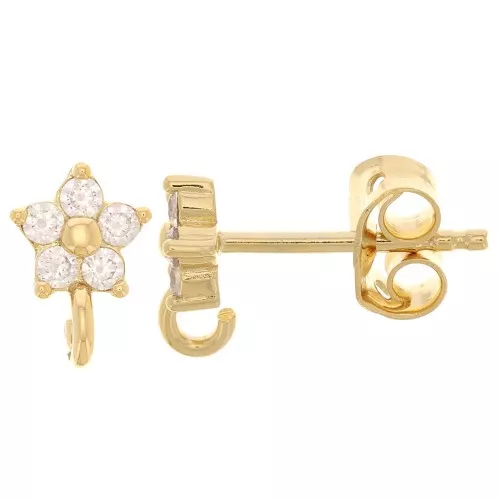 Tachuelas flor 6 mm con óxidos de circonium - Chapado de oro 3 micras x2