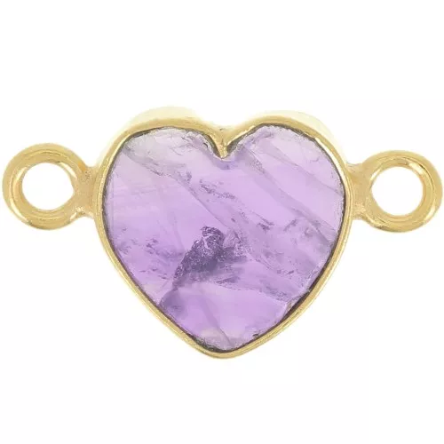 Entrepieza corazón 15x8 mm gema - Dorado con oro fino - Amatista x1