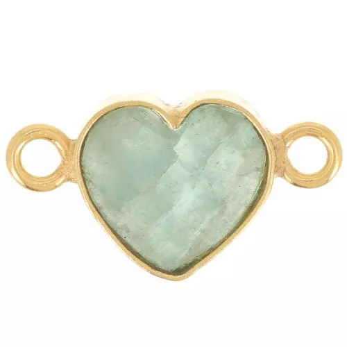 Entrepieza corazón 15x8 mm gema - Dorado con oro fino - Aventurina x1