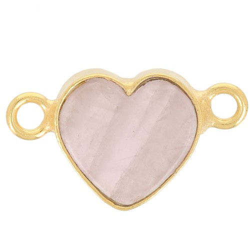 Entrepieza corazón 15x8 mm gema - Dorado con oro fino - Cuarzo rosa x1