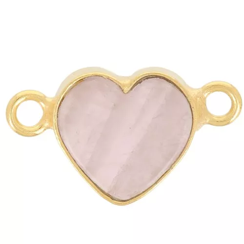Entrepieza corazón 15x8 mm gema - Dorado con oro fino - Cuarzo rosa x1