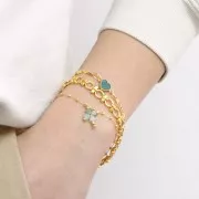 Entrepieza corazón 15x8 mm gema - Dorado con oro fino - Cuarzo rosa x1