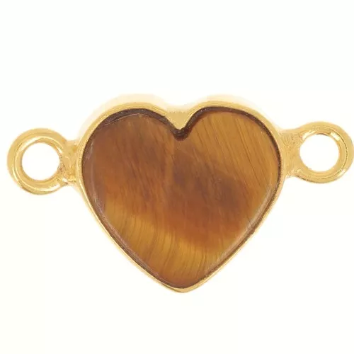 Entrepieza corazón 15x8 mm gema - Dorado con oro fino - Ojo de tigre x1