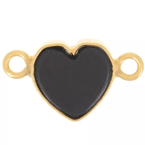 Entrepieza corazón 15x8 mm gema - Dorado con oro fino - Onix negro x1