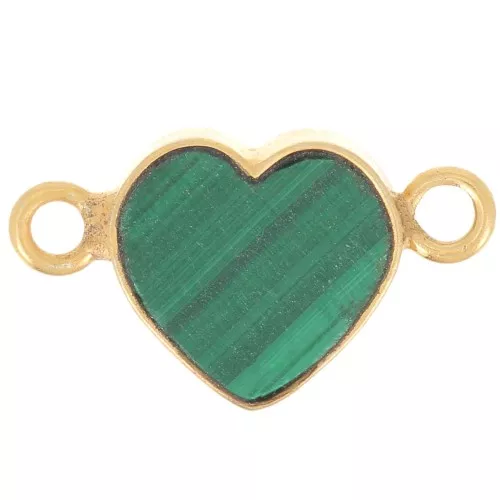 Entrepieza corazón 15x8 mm gema - Dorado oro fino - Malaquita x1