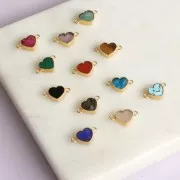 Entrepieza corazón 15x8 mm gema - Dorado oro fino - Malaquita x1