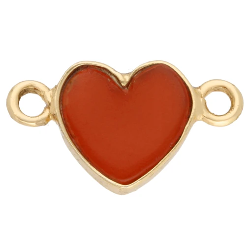 Entrepieza corazón 15x8 mm gema de color - Dorado con oro fino - imita Cornalina