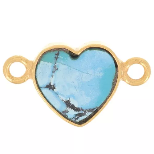 Entrepieza corazón 15x8 mm en imitación piedra preciosa - Dorado con oro fino - Turquesa