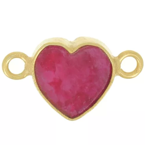 Entrepieza corazón 15x8 mm gema - Dorado con oro fino - Imitación Rubí x1