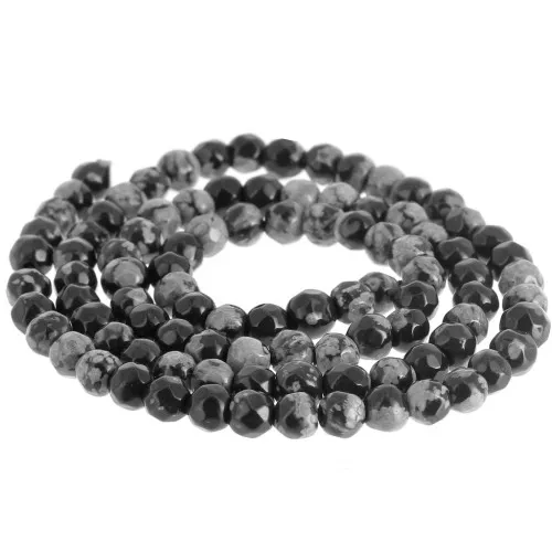 Cuentas facetadas redondas 4 mm piedra preciosa - Obsidiana moteada x36cm