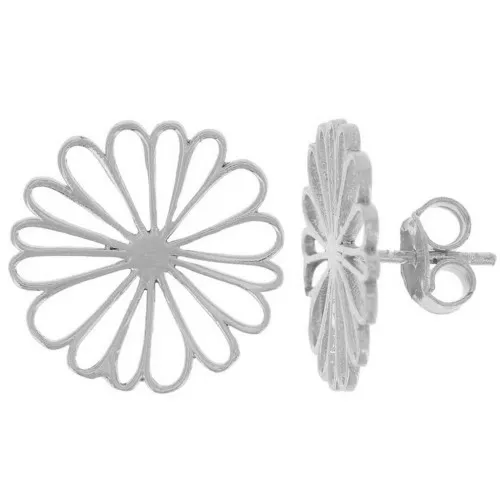 Pendientes flor hueca 20 mm - Plateado fino x2
