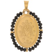 Colgante religioso ovalado 28x21 mm con perlas - Acero inoxidable 304L Oro - Negro x1