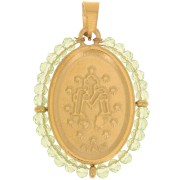 Colgante religioso ovalado 28x21 mm con perlas - Acero inoxidable chapado en oro 304L - Verde claro