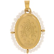 Colgante religioso ovalado 28x21 mm con perlas - Acero inoxidable chapado en oro 304L - Blanc AB
