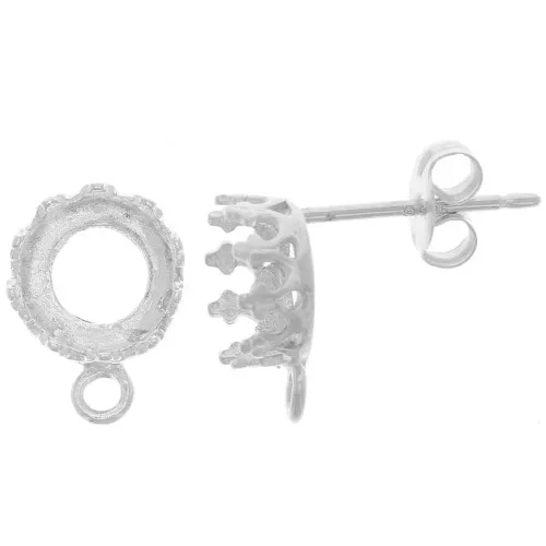 Pendientes cabujón 6 mm corona y anillo cerrado - Plata 925 x2