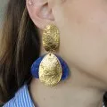 Pendientes ovaladaados 32,5x20 mm efecto martillado - Dorado con oro fino x2