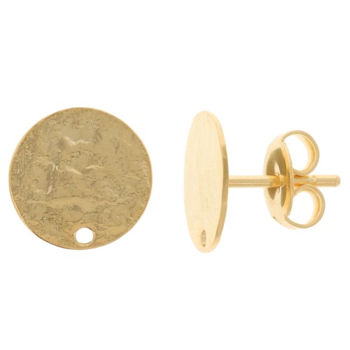 Pendientes redondos 10,5 mm efecto martillado - Dorado con oro fino x2