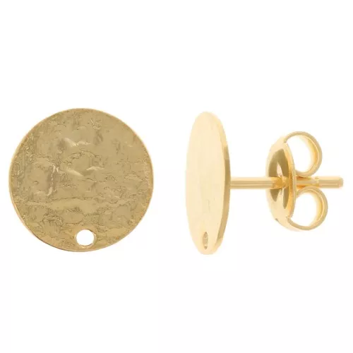 Pendientes redondos 10,5 mm efecto martillado - Dorado con oro fino x2