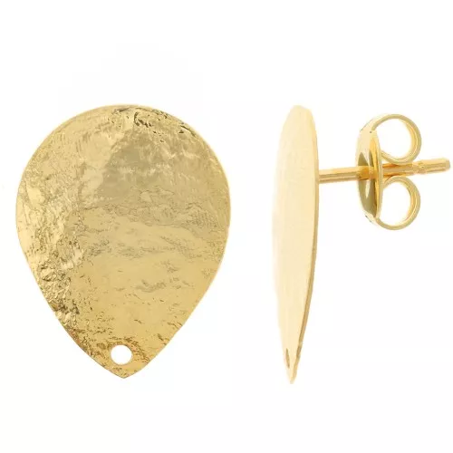 Pendientes de gota 18x14 mm efecto martillado - Dorado con oro fino x2
