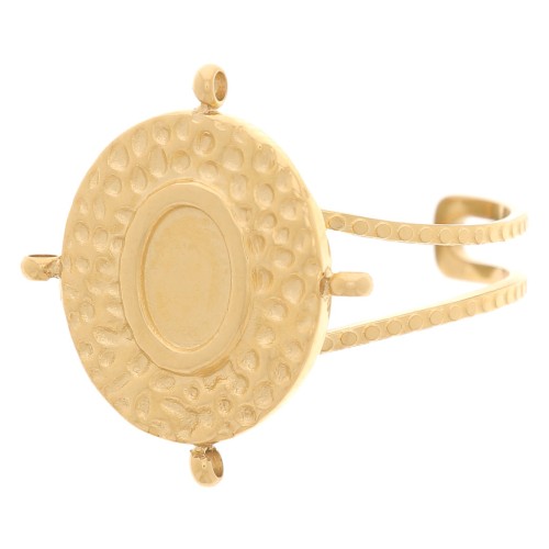 Anillo oval ajustable 4 anillas cabujón de 6x4 mm - Acero inox 304L Dorado x1