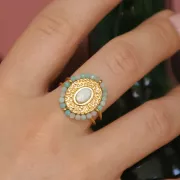 Anillo oval ajustable 4 anillas cabujón de 6x4 mm - Acero inox 304L Dorado x1