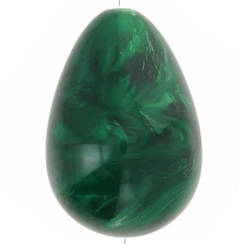 Cuenta de resina opaca pera 31x22 mm - Verde oscuro jaspeado x1