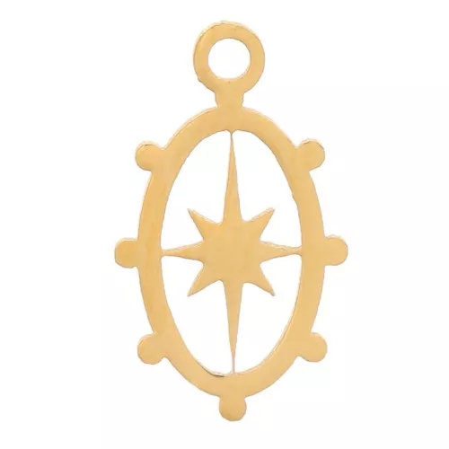 Charms ovalados con motivo Estrella del Norte 10,5x6 mm - Acero inox 316L Doradox4