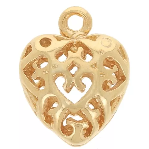 Mini dije de corazón de filigrana 11x8,5 mm - Dorado con oro fino x1
