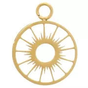 Colgante engastado - motivo de sol - cabujón plano de 10 mm - Acero inoxidable 304 Dorado x1