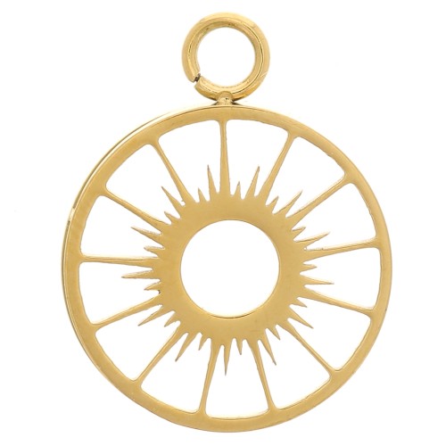 Colgante engastado - motivo de sol - cabujón plano de 10 mm - Acero inoxidable 304 Dorado x1