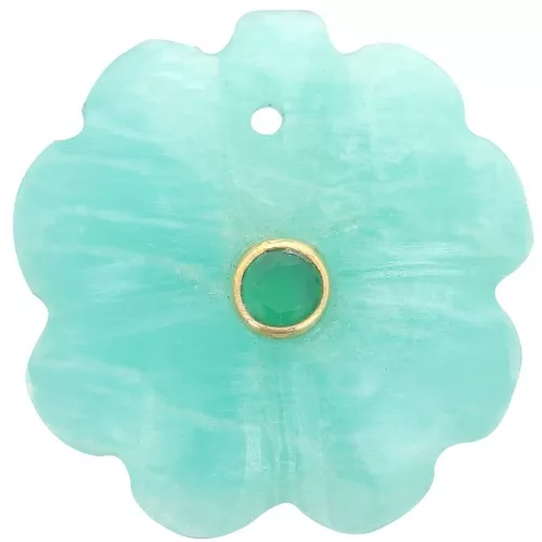 Colgante trébol 21 mm gema con engaste oro - Amazonita - Onix verde