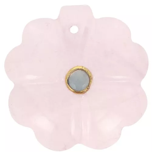 Colgante Trébol 21 mm gema con engaste oro Cuarzo Rosa - Amazonita