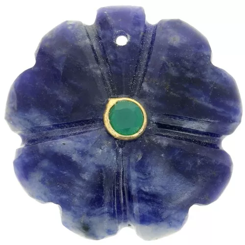 Colgante Trébol 21 mm gema con engaste oro fino - Sodalita - Onix Verde