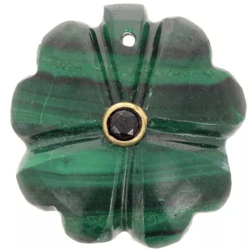 Colgante Trébol 21 mm gema con engaste oro Fino - Malaquita - Onix Negro